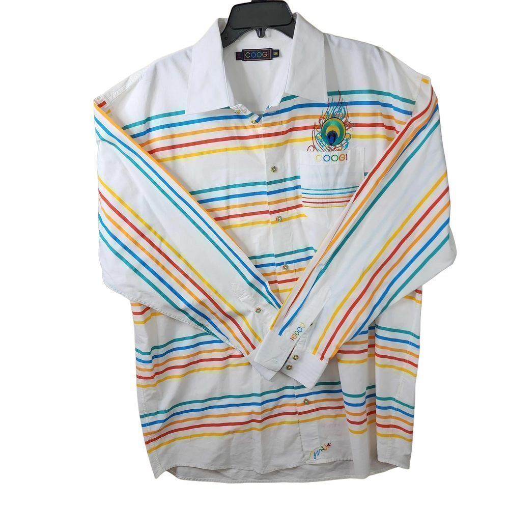 Coogie Men's Dress Shirt Size 3XL XXXL Long Sleeve White Bright Stripes